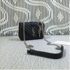 YSL Малка чанта-плик с верижка, козя кожа, черна, 18 см
