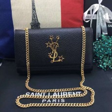 Нова чанта от верига YSL 24 см, кожена, черна, от хайвер