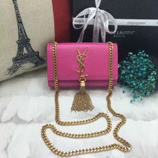 YSL Малка кожена чанта с пискюли, 17 см, ярко розова