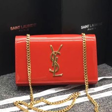 Чанта от лачена кожа YSL с верижка 22 см, червена