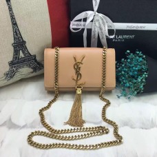 YSL Малка кожена чанта с пискюли 17 см, кайсиево златиста