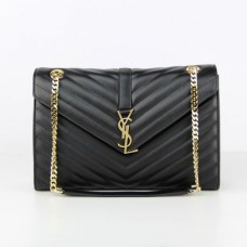 YSL Saint Laurent Класическа голяма монограмна чанта черна 31 см