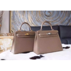 Hermes Kelly 25 см Epsom чанта от телешка кожа, ръчно шита, паладиев обков, Etoupe CK18 RS03907