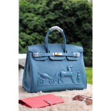 Hermes Birkin Horse Togo кожена чанта в синьо 35 см