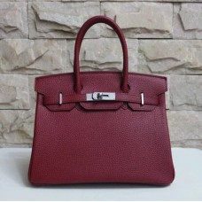 Hermes Birkin 30 см Togo кожена чанта бордо сребриста