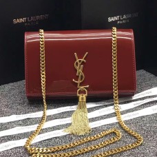 Чанта с пискюли от лачена кожа, тъмночервена, YSL, 22 см