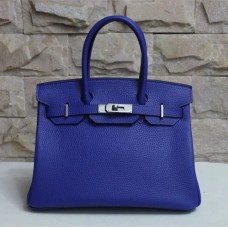 Hermes Birkin 30 см Togo кожена чанта в електриково синьо и сребристо