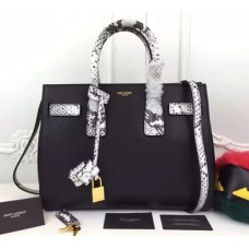 Чанта Saint Laurent Sac De Jour черно-бяла, модел Snake, 32 см