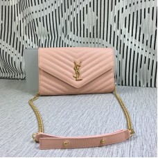 Чанта тип плик YSL, кожена, розова, 23 см