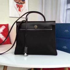 Черна платнена чанта Hermes Herbag 31 см