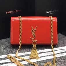 Чанта с пискюли от лачена кожа YSL, 22 см, червена