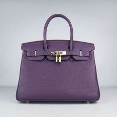 Hermes Birkin 30 см Togo кожена чанта в лилаво и злато