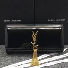 YSL Лачена кожена чанта с пискюли 27 см, черна