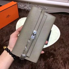 Hermes Kelly портфейл Togo кожа сив