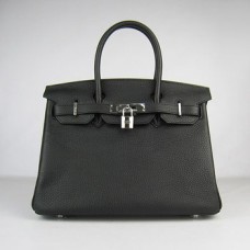 Hermes Birkin 30 см Togo кожена чанта черно-сребристо