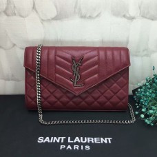 Чанта през рамо YSL Chain Crossbody 22,5 см бордо