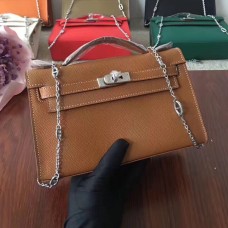 Hermes Mini Kelly 22 см Epsom кожа camel silver с верижка