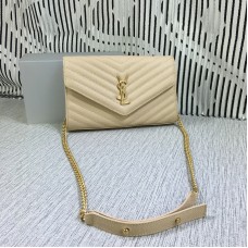 Чанта тип плик YSL, кожена, кайсия, 23 см
