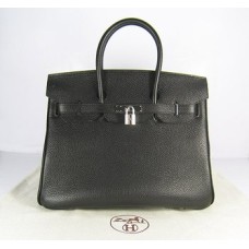 Hermes Birkin 35 см Togo кожена чанта черно-сребристо