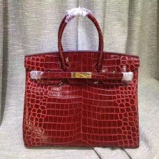 Hermes Birkin 35 см чанта от крокодилска кожа, тъмночервено злато