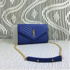 Чанта тип плик YSL, кожена, синя, 23 см