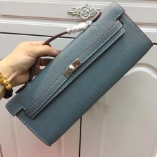 Hermes Kelly Cut 31 см Epsom кожена чанта сиво-синя
