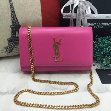 Чанта с верижка от гладка кожа YSL 22 см, розова