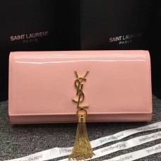 YSL Лачена кожена чанта с пискюли 27 см, розова