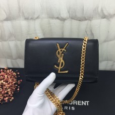 YSL Малка кожена чанта с верижка 17 см, черно-златиста