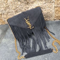 Чанта от велур и кожа с пискюли YSL 22 см, сива