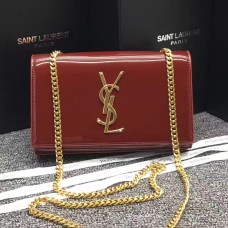 Чанта от лачена кожа YSL с верижка 22 см, тъмночервена