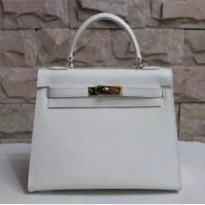 Hermes Kelly 28 см Epsom кожена чанта бяло злато