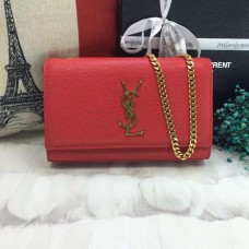 Чанта от кожена верижка YSL Caviar 22 см, червено-златиста