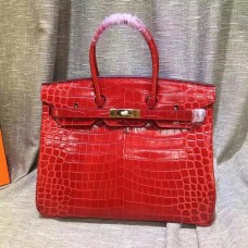 Hermes Birkin 35 см чанта от крокодилска кожа, червено злато