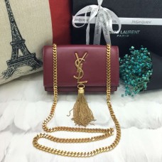 YSL Малка кожена чанта с пискюли 17 см бордо