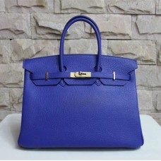 Hermes Birkin 35 см Togo кожена чанта в електрическо синьо и златисто