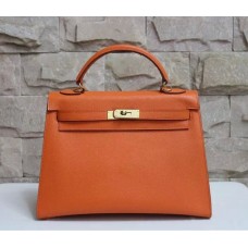 Hermes Kelly 32 см Epsom кожена чанта оранжево злато