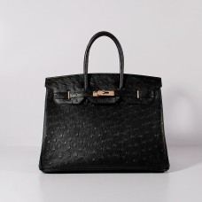 Hermes Birkin 35 см чанта от щраусова кожа черно злато