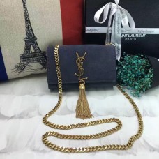 YSL Малка чанта с пискюли, 17 см, велурена кожа, сива