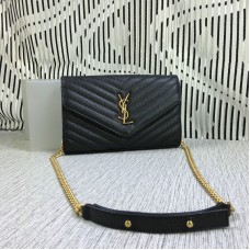 Чанта тип плик YSL, кожена, черна, 23 см