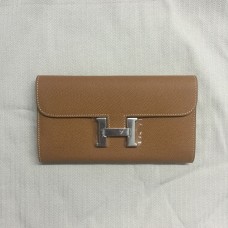 Кожен портфейл Hermes Epsom, цвят камила и сребро