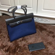 Hermes Herbag 31 см тъмносиня платнена чанта