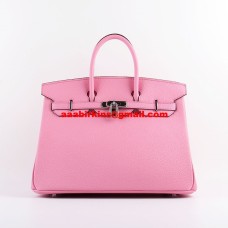 Hermes Birkin 35см Togo кожени чанти Cherry Pink Silver