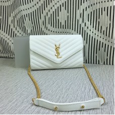 Чанта тип плик YSL, кожена, бяла, 23 см