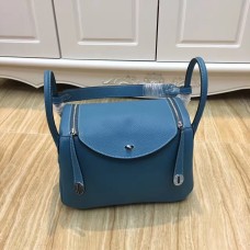 Чанта Hermes Lindy 30 см, синьо и сребристо