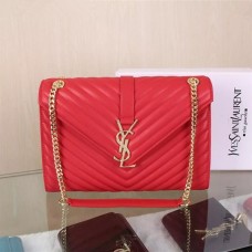 YSL Saint Laurent Класическа голяма монограмна чанта червена 31 см