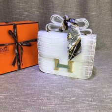 Hermes Constance 23 см крокодилска кожа бяло сиво