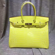 Hermes Birkin 35 см чанта от крокодилска кожа, жълто злато