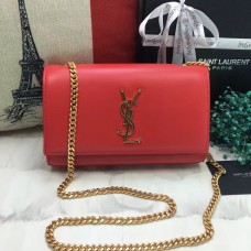 Чанта от гладка кожа с верижка YSL 22 см, червена