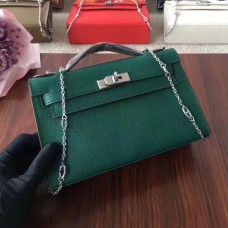 Hermes Mini Kelly 22 см Epsom кожа зелено-сребристо с верижка